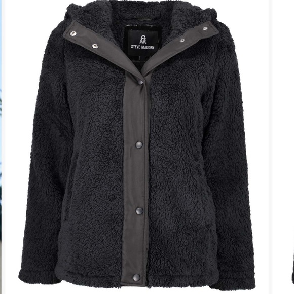 Steve Madden black teddy style snap up coat jacket. SZ.XL-1X. NWT - Picture 1 of 8